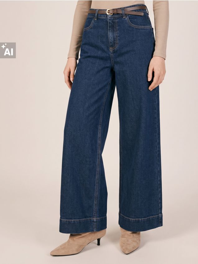 Sinsay - Culotte din denim cu curea - albastru metalizat