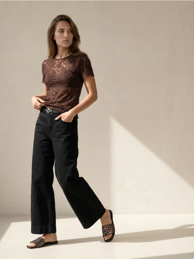 Sinsay - Culotte din denim cu curea - negru