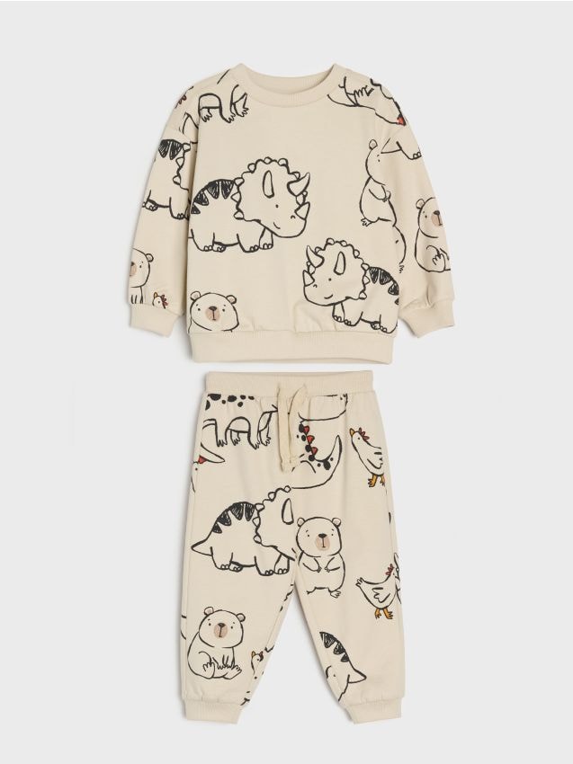 Sinsay - Set cu bumbac hanorac și pantaloni - crem
