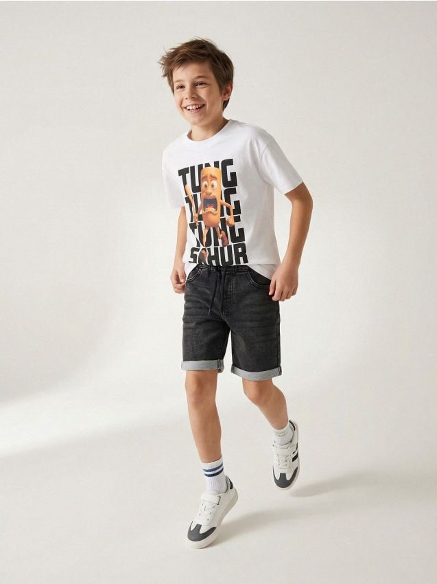 Sinsay - Tricou din bumbac cu imprimeu Italian Brainrot Tung Tung Tung Sahur - alb