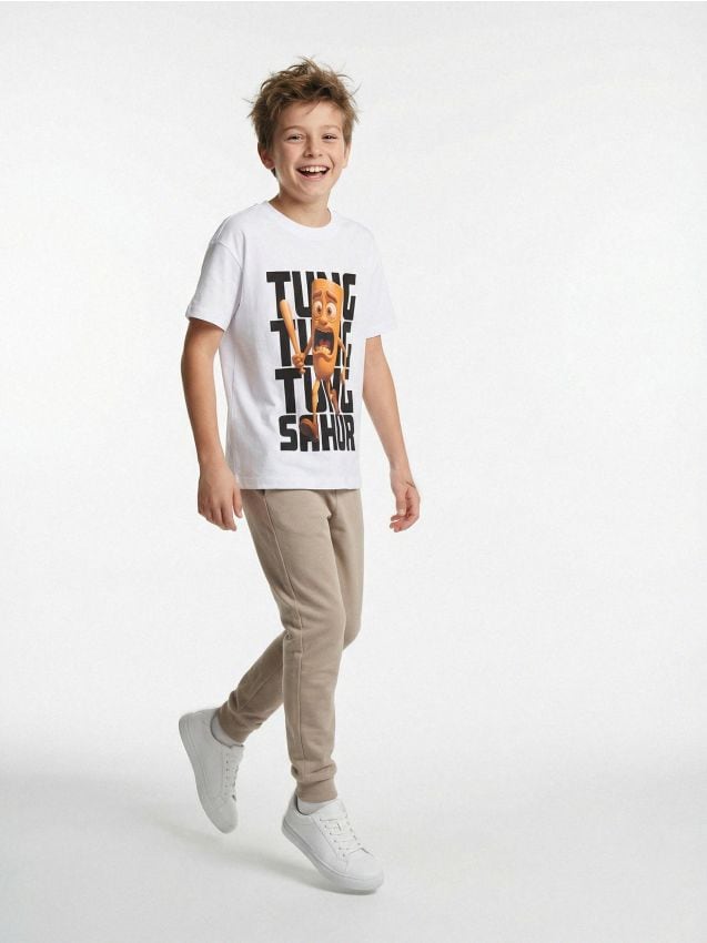 Sinsay - Tricou din bumbac cu imprimeu Italian Brainrot Tung Tung Tung Sahur - alb