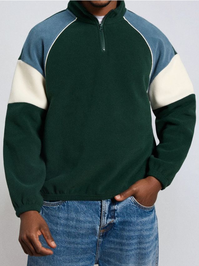 Sinsay - Rozopínacia flísová mikina bez kapucne - modrozelená