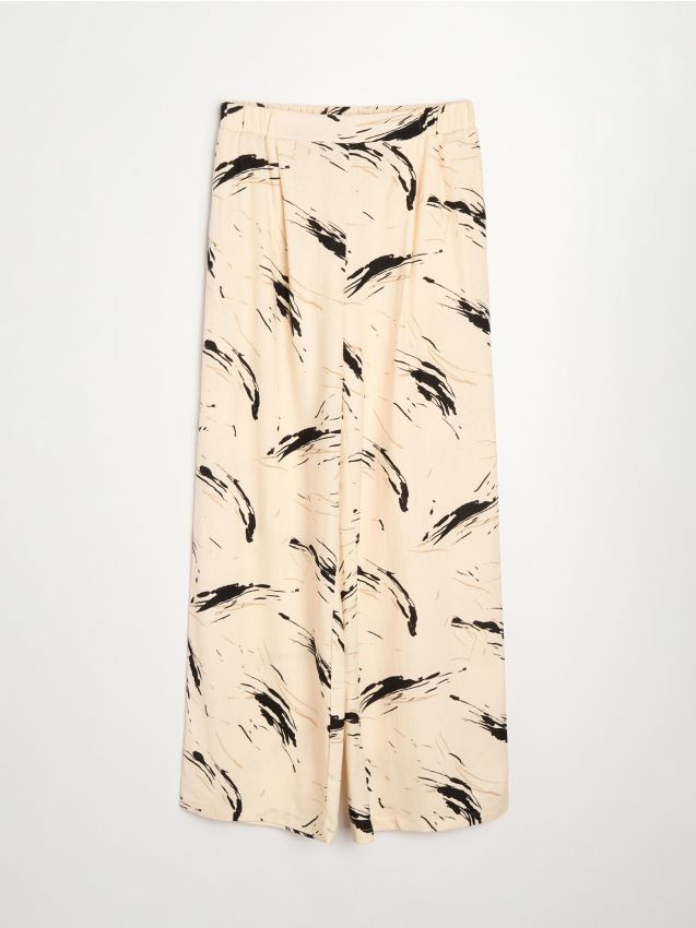 Sinsay - Pantaloni wide leg din vâscoză cu amestec de in cu model abstract - multicolor