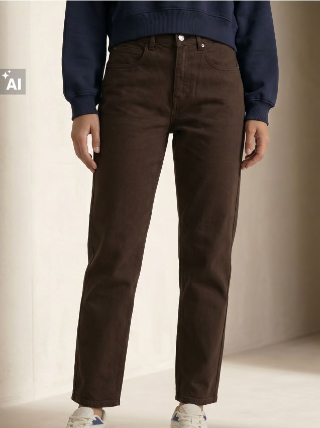 Sinsay - Blugi mom fit comfort din bumbac - maro