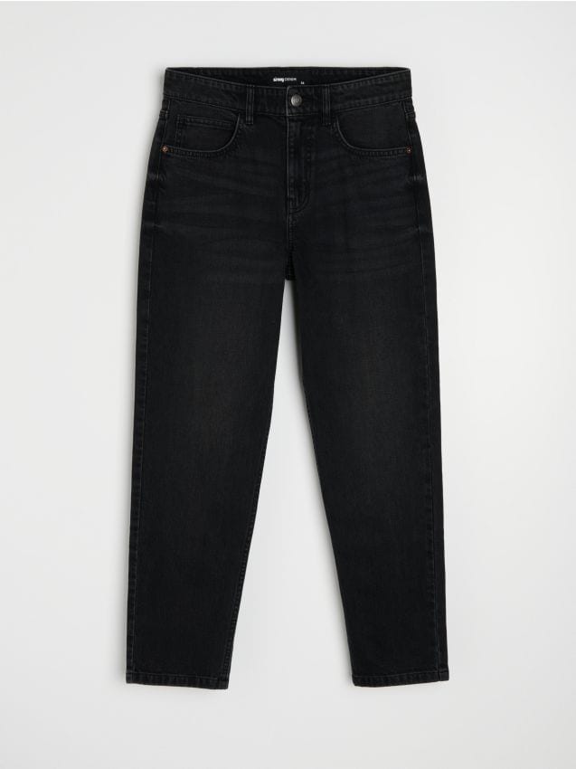 Sinsay - Blugi mom fit comfort din bumbac - negru