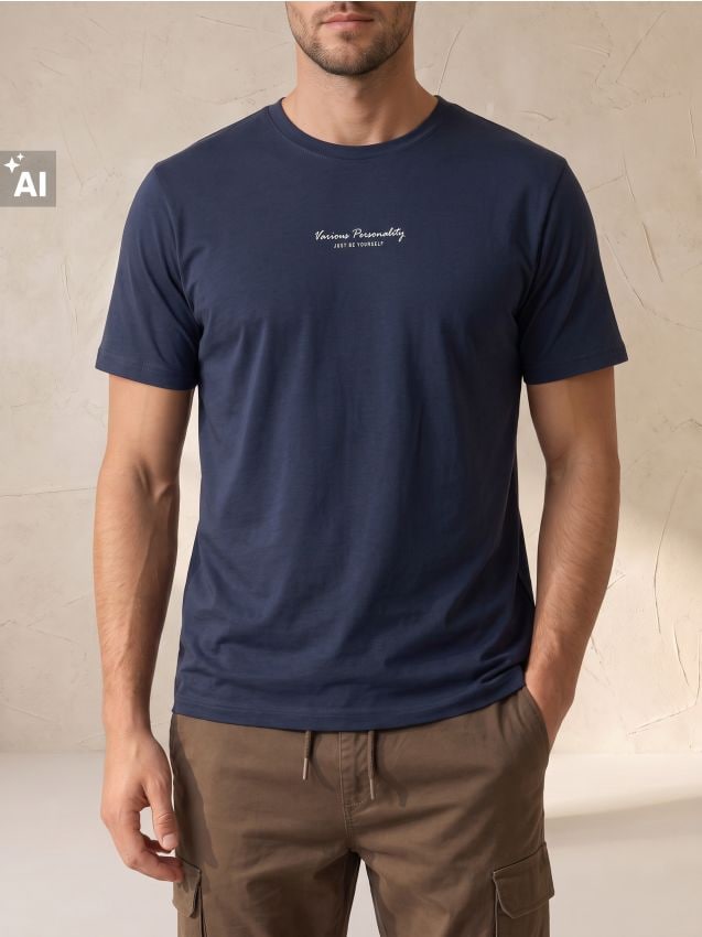 Sinsay - Tricou din bumbac cu inscripție - bleumarin