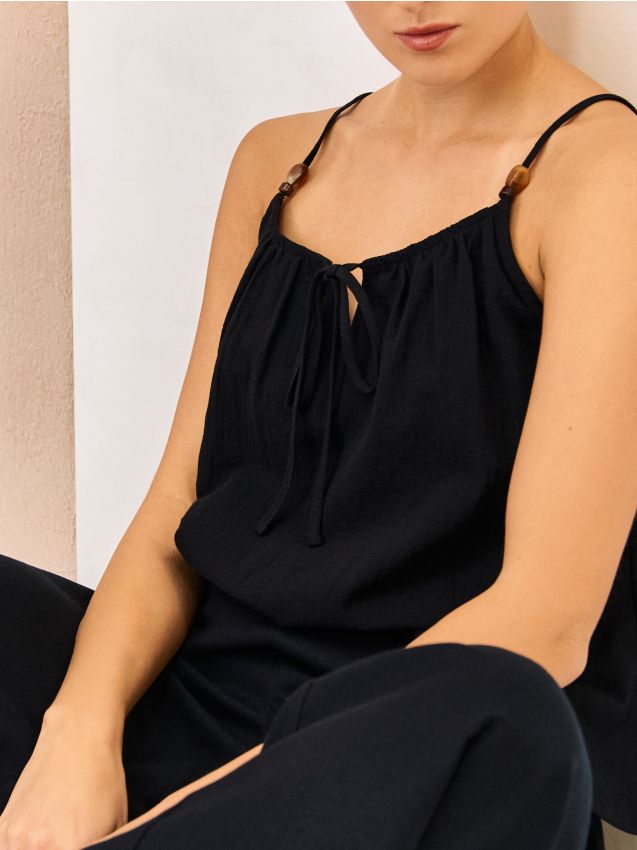 Sinsay - Bawełniany top z biżuteryjnymi detalami - czarny