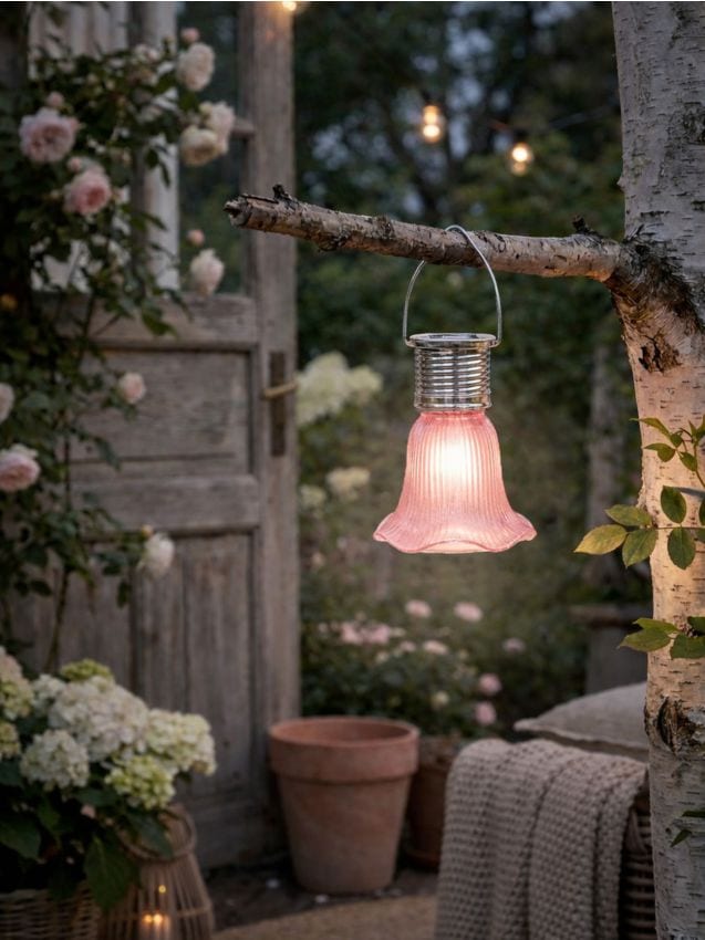 Sinsay - Lampă solară LED de grădină cu abajur striat - roz-fuchsia