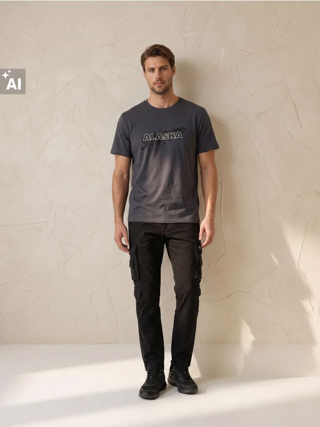 Sinsay - Tricou din bumbac cu inscripție Alaska - negru-antracit