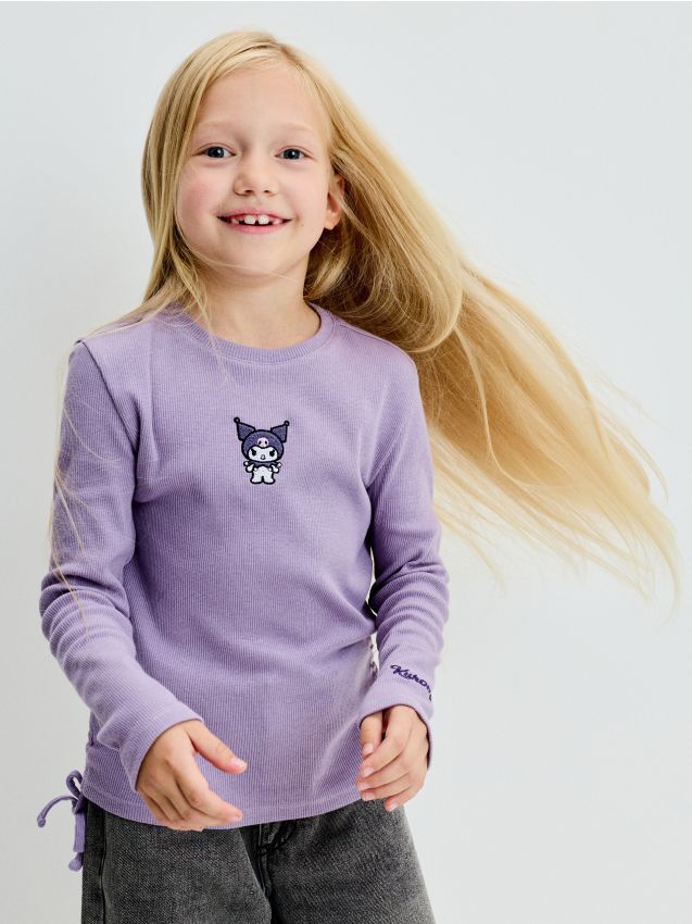 Sinsay - Tricou din bumbac cu legături decorative și broderie - violet-prună