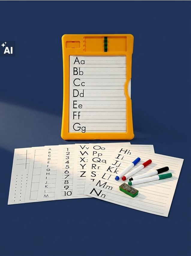 Sinsay - Set educativ pentru exersarea scrisului cu tablă, carduri și markere 15 pack - multicolor