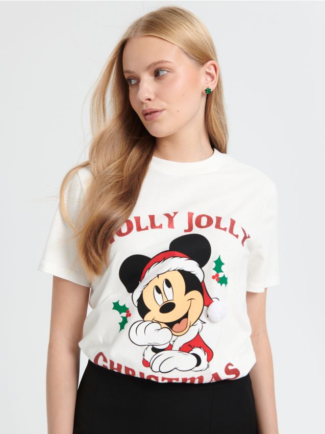 Sinsay - Tričko Mickey Mouse - krémová