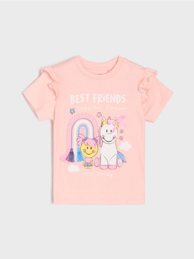 Sinsay - Tricou din bumbac cu imprimeu Mini Smiley - nude