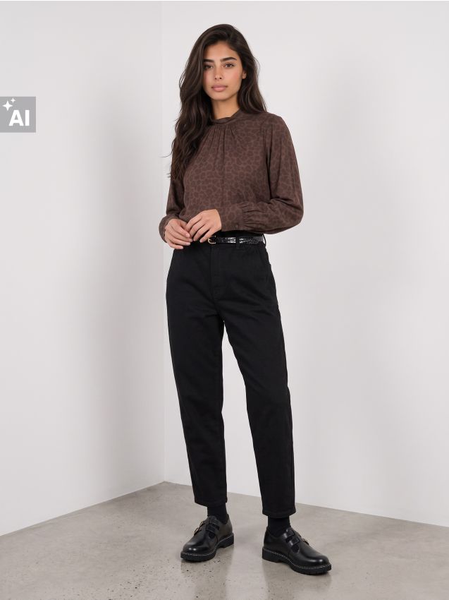 Sinsay - Blugi paperbag cu curea - negru