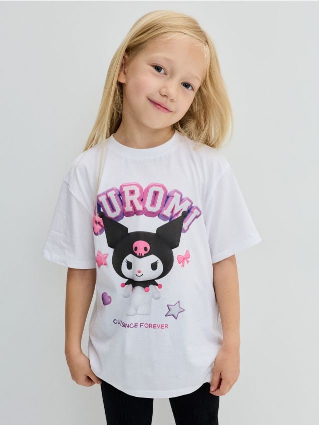 Sinsay - Tricou din bumbac cu imprimeu Kuromi - alb