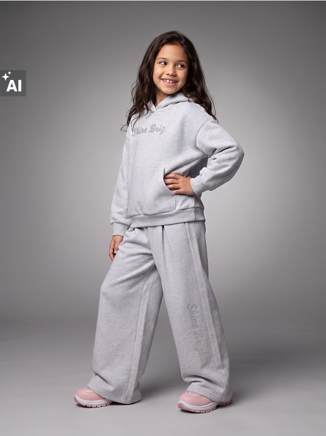 Sinsay - Pantaloni de trening wide leg cu strasuri decorative - gri-închis