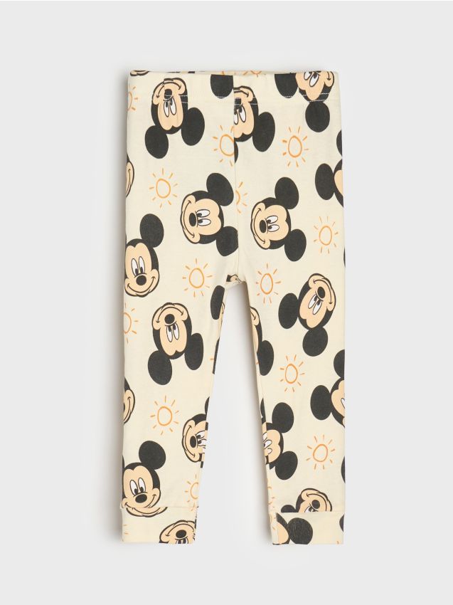 Sinsay - Legginguri din bumbac cu model Mickey Mouse - crem