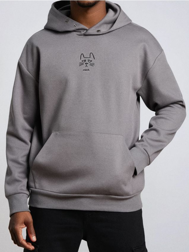 Sinsay - Hanorac cu broderie - gri-închis