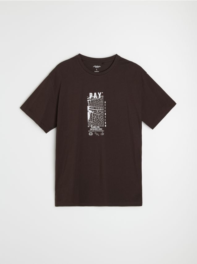 Sinsay - Tricou din bumbac cu imprimeu - cacao-cu-lapte