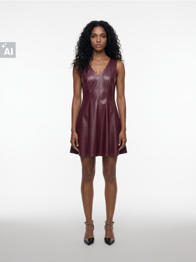 Sinsay - Rochie mini din piele ecologică - mahon
