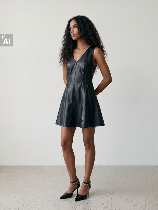 Sinsay - Rochie mini din piele ecologică - negru