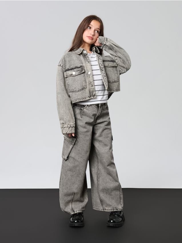 Sinsay - Blugi wide leg - gri deschis