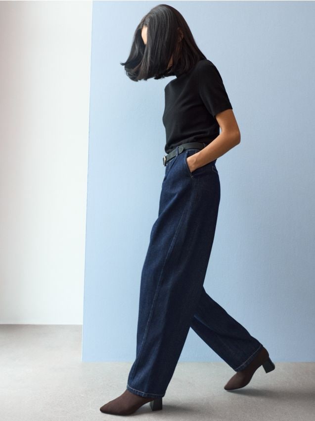 Sinsay - Pantaloni balloon din denim cu pliuri - albastru metalizat