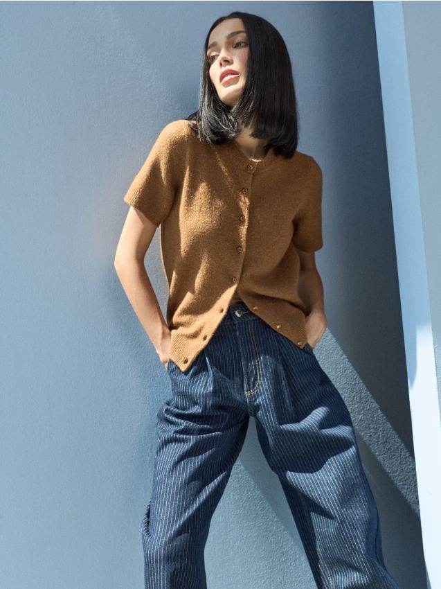 Sinsay - Pantaloni balloon din denim cu pliuri și dungi verticale - multicolor