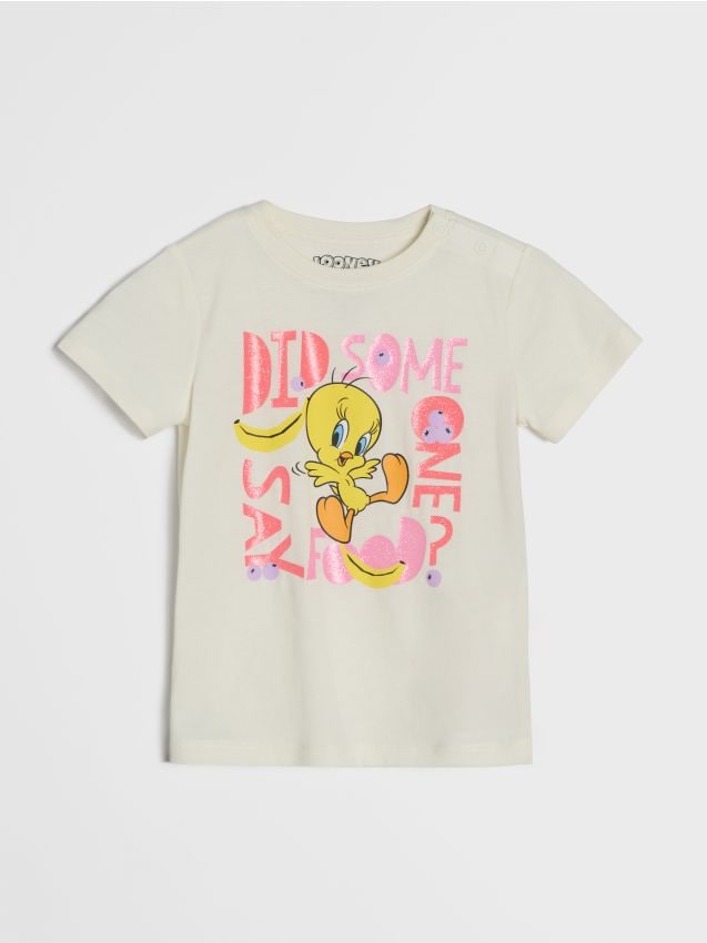 Sinsay - Tricou din bumbac cu imprimeu Looney Tunes - crem