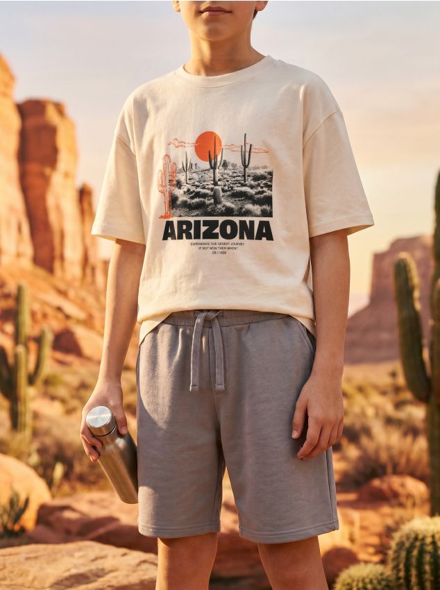Sinsay - Tricou din bumbac cu inscripție Arizona - crem