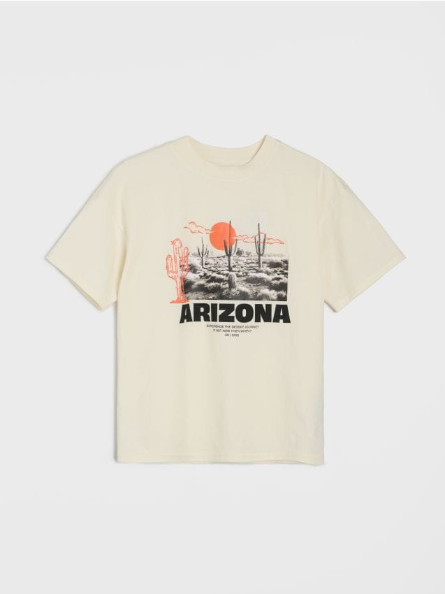 Sinsay - Tricou din bumbac cu inscripție Arizona - crem