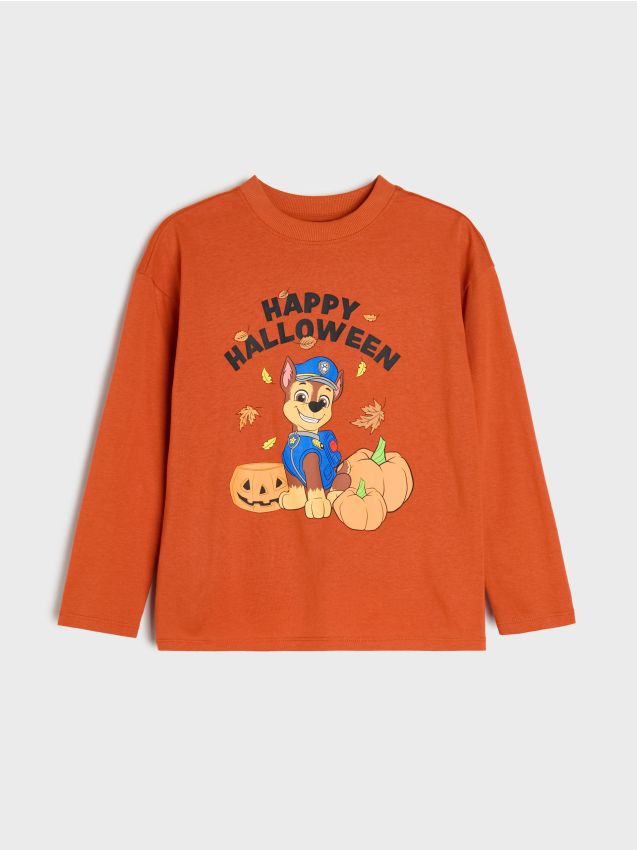 Sinsay - Tricou din bumbac cu mânecă lungă și motiv de Halloween PAW Patrol - arămiu