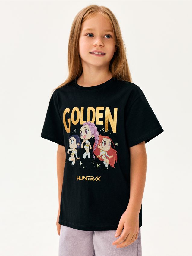 Sinsay - Tricou din bumbac cu imprimeu K-Pop Demon Hunters - negru