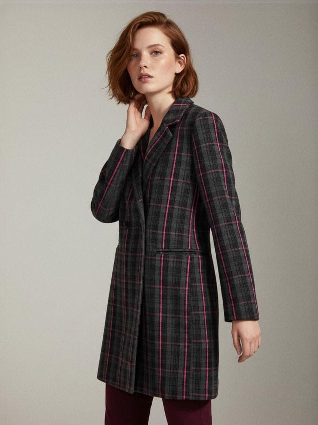 Sinsay - Dlhý károvaný kabát - viacfarebná
