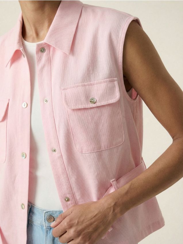 Sinsay - Cămașă fără mâneci cu vâscoză și amestec de in - roz-pastel