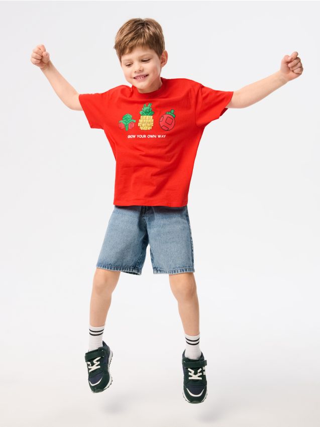 Sinsay - Tricou din bumbac cu imprimeu Grow a Garden - roșu