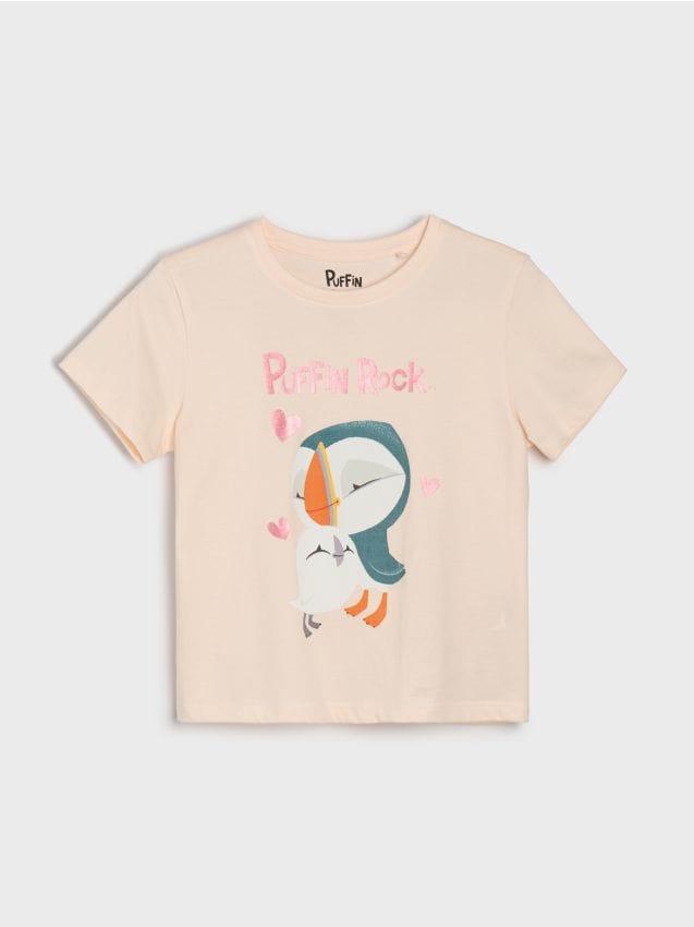 Sinsay - Tricou din bumbac cu imprimeu Puffin Rock - roz-pastel