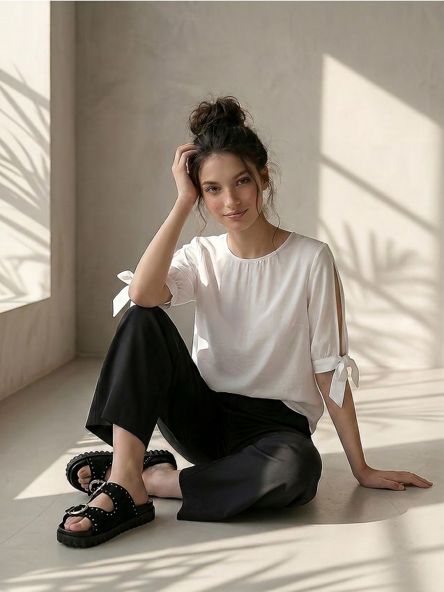 Blusa camicia regular fit con viscosa - bianco