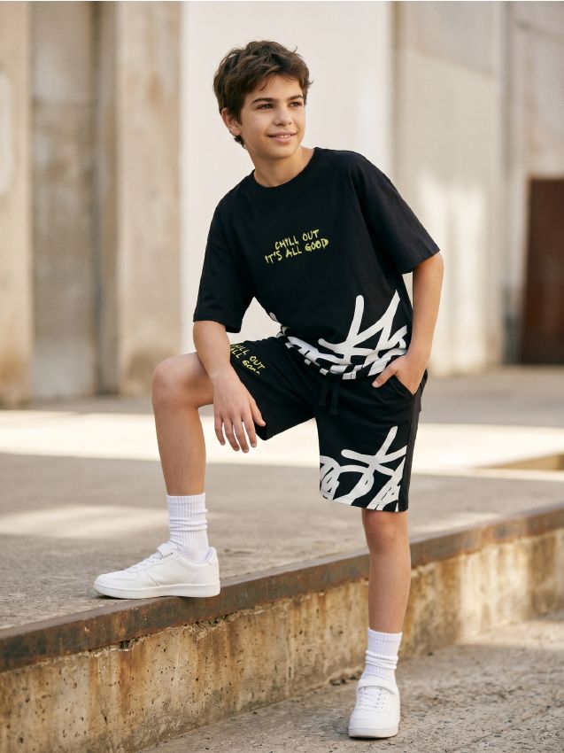 Sinsay - Tricou din bumbac cu inscripție - gri-închis