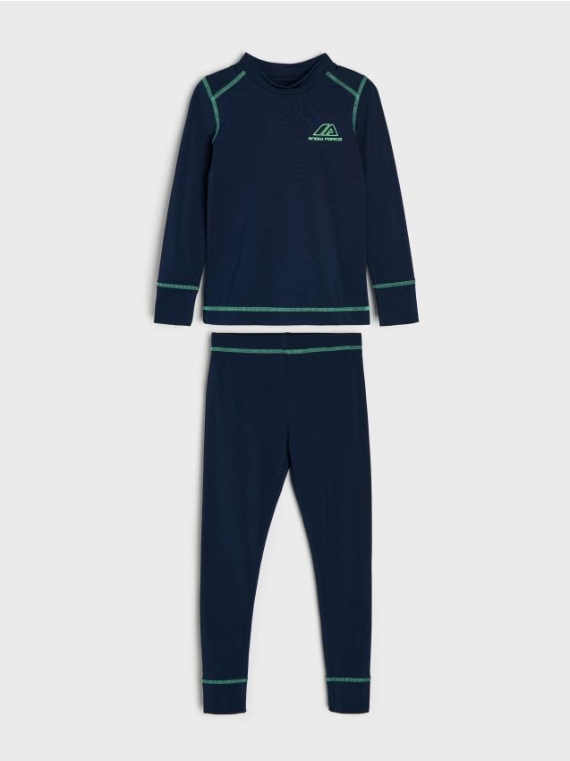 Sinsay - Set termic: tricou cu mânecă lungă și colanți Active - bleumarin