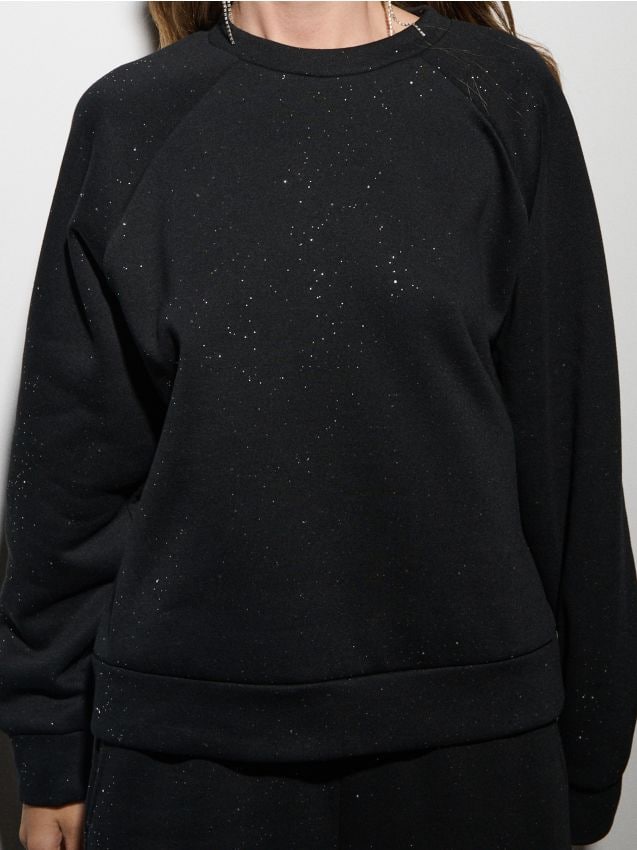 Sinsay - Bluza crewneck z połyskującymi aplikacjami - czarny