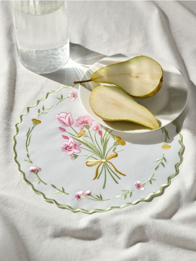 Sinsay - Suport de masă rotund cu motiv floral - alb