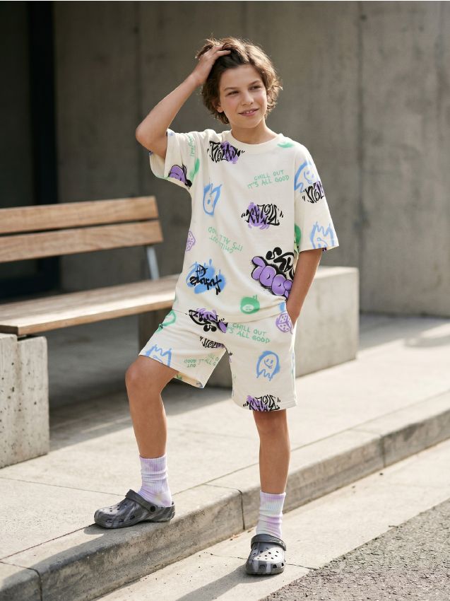 Sinsay - Tricou din bumbac cu imprimeu graffiti - multicolor