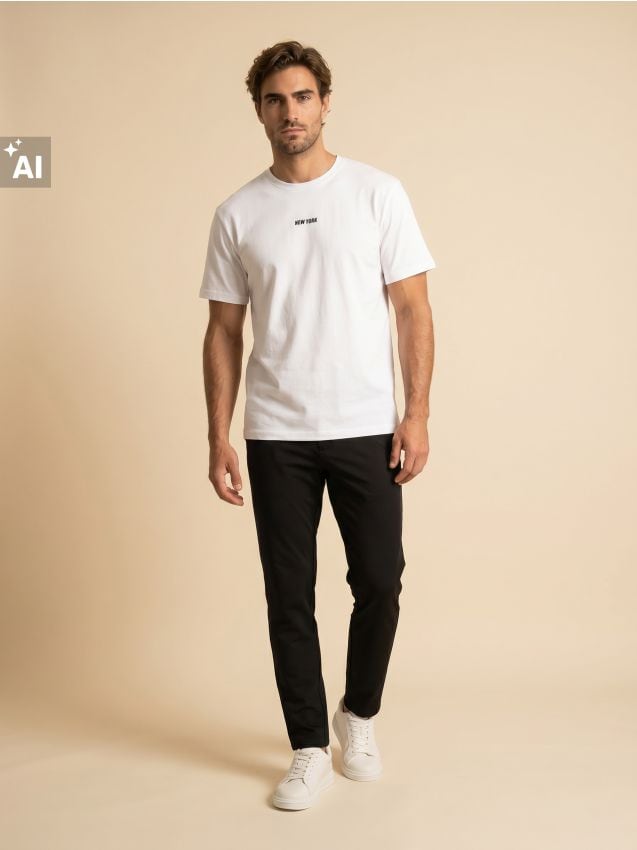 Sinsay - Tricou comfort din bumbac cu inscriptie New York - alb