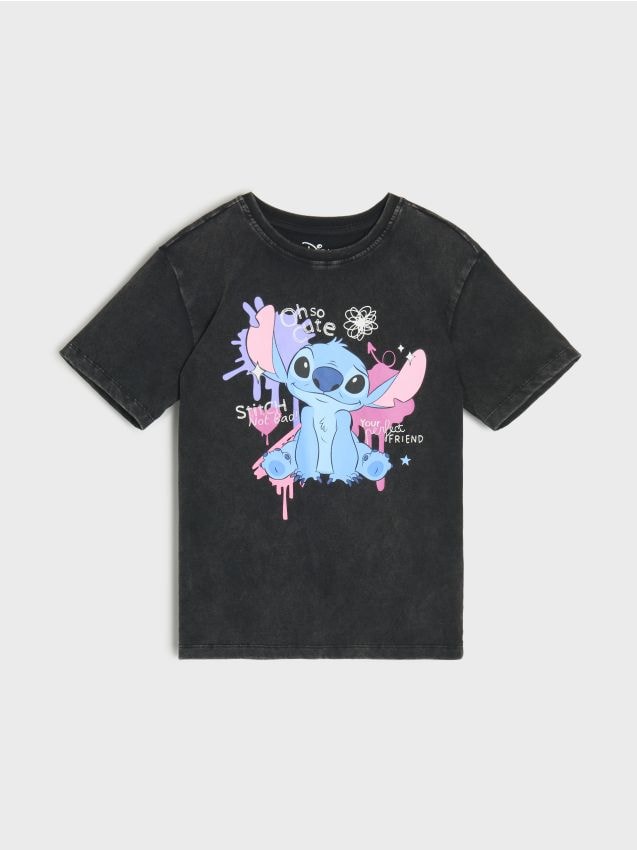Sinsay - Tricou din bumbac cu imprimeu Stitch - negru