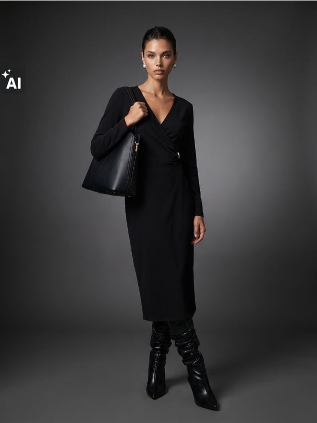 Sinsay - Rochie midi cu cataramă decorativă - negru