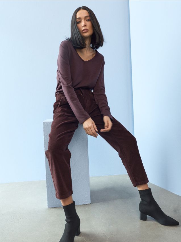 Sinsay - Pantaloni din reiat mom fit - mahon