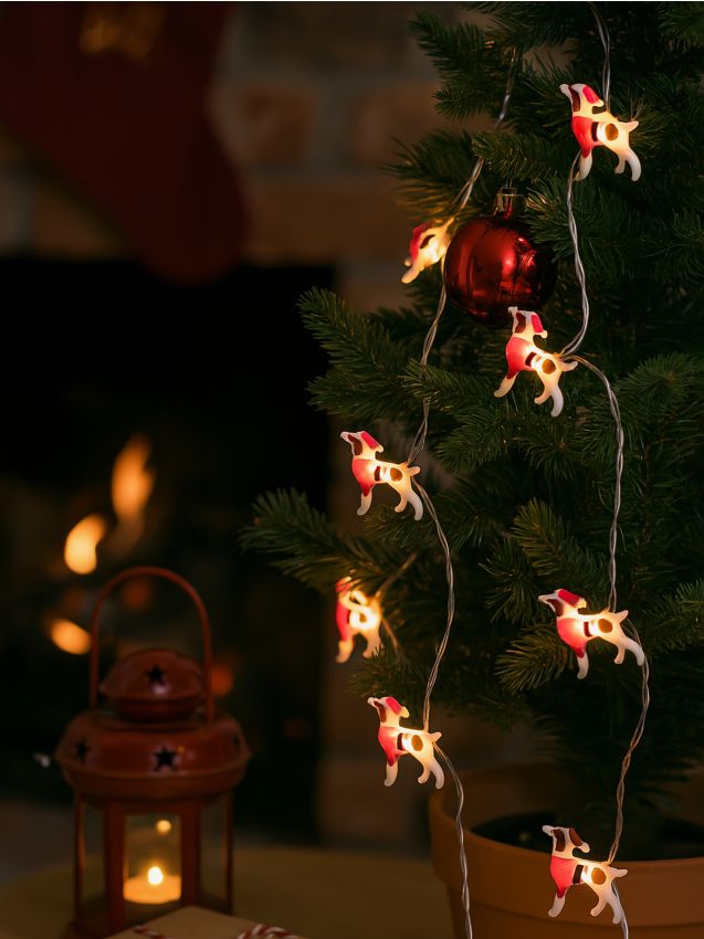 Sinsay - Vianočné LED svetielka s motívom psov v kostýmoch Santa Clausa - červená