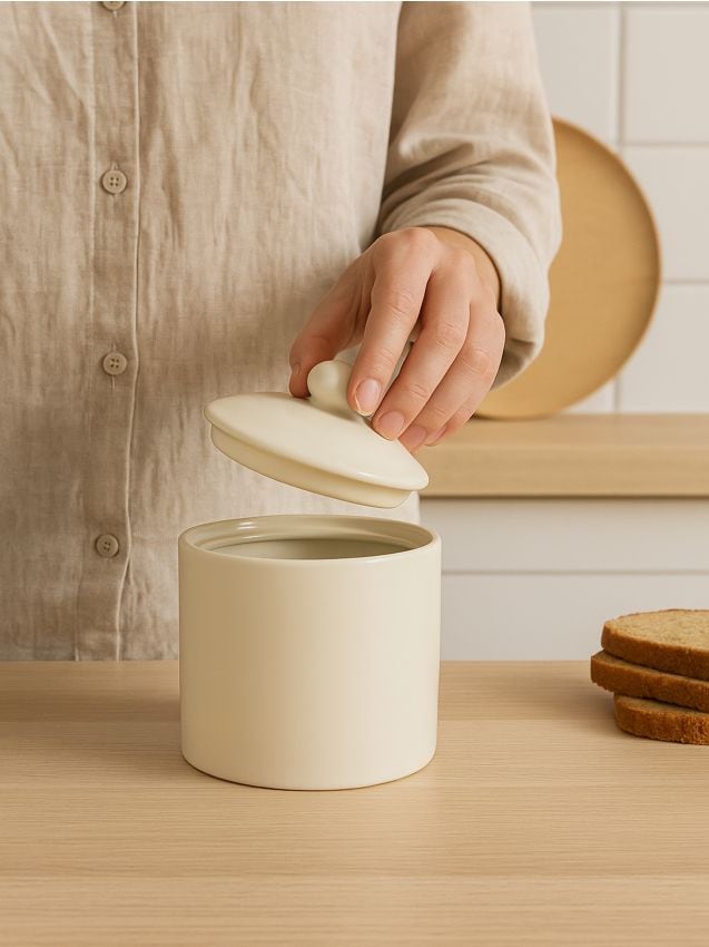 Sinsay - Recipient ceramic pentru alimente cu capac - alb