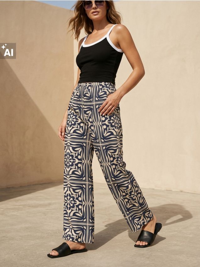Sinsay - Pantaloni wide leg cu viscoză cu model geometric - multicolor